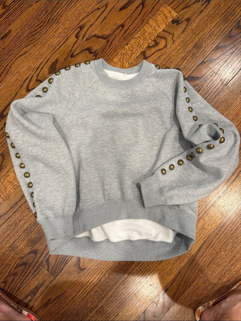 Cynthia Rowley Light Gray Crewneck Sweatshirt with Brass Button Trim